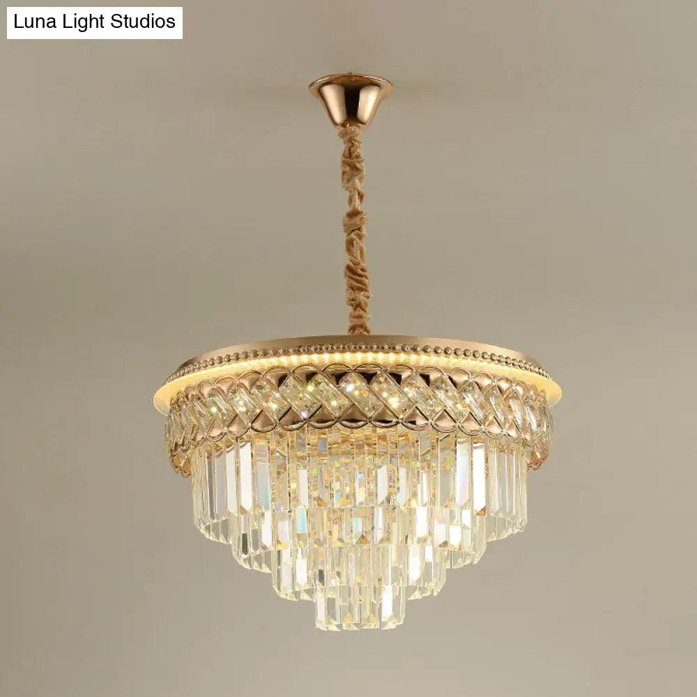 Modern Tiered Crystal Prism Led Pendant Light With Rose Gold Trim