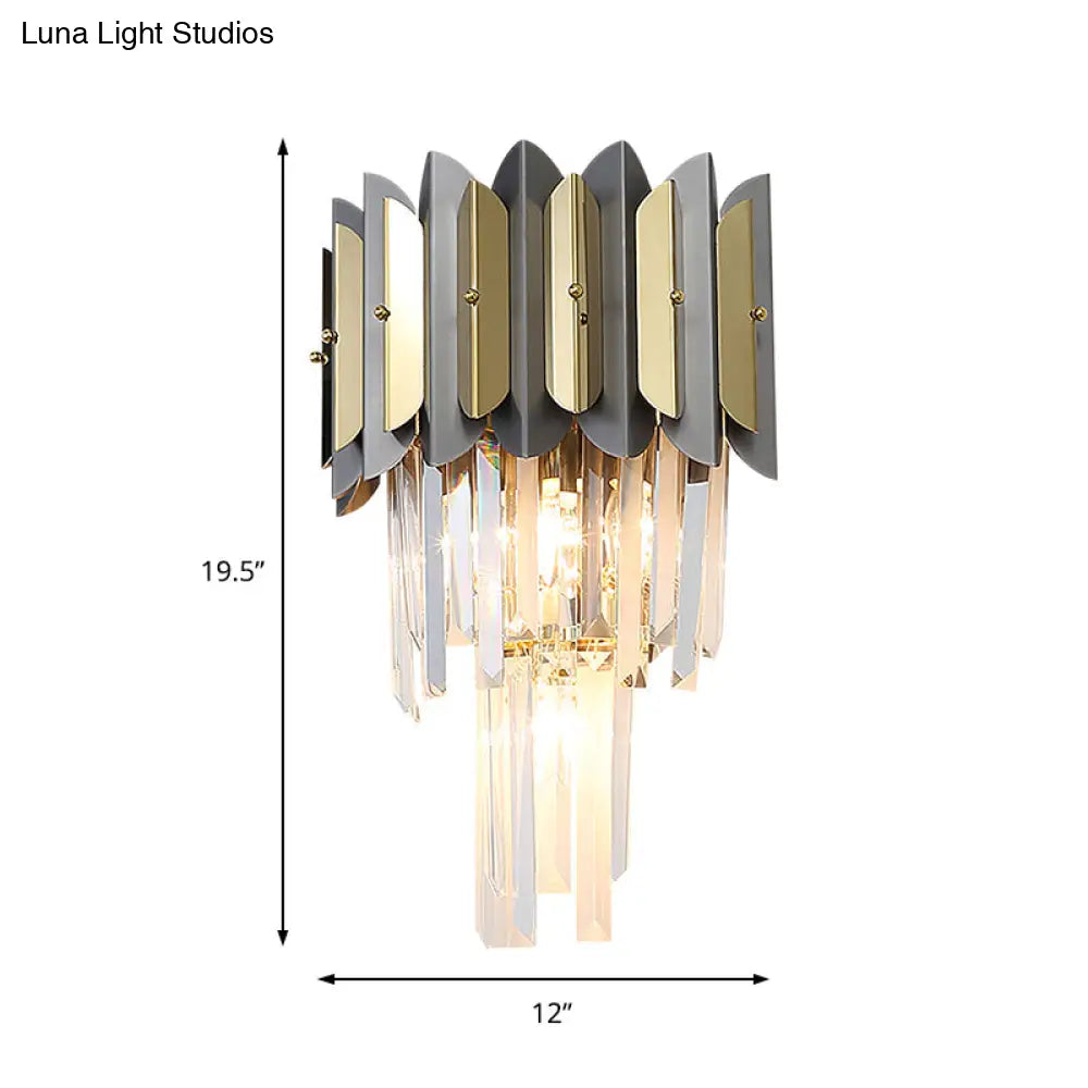 Modern Tiered Crystal Sconce Light Fixture - 3 Lights Bedroom Wall Lighting