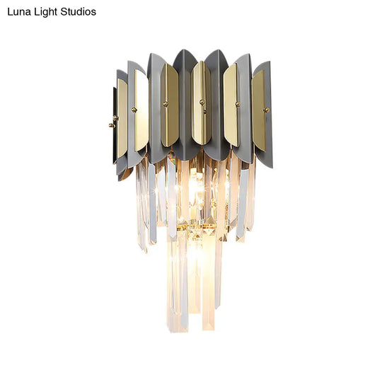 Modern Tiered Crystal Sconce Light Fixture - 3 Lights Bedroom Wall Lighting