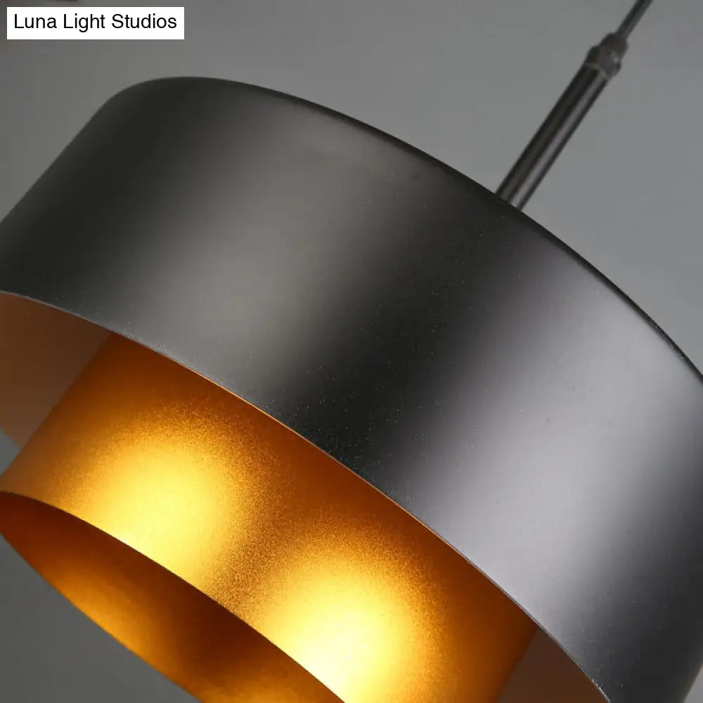 Modern Tiered Metal Drum Pendant Light With Acrylic Diffuser: Black/Brown For Dining Room