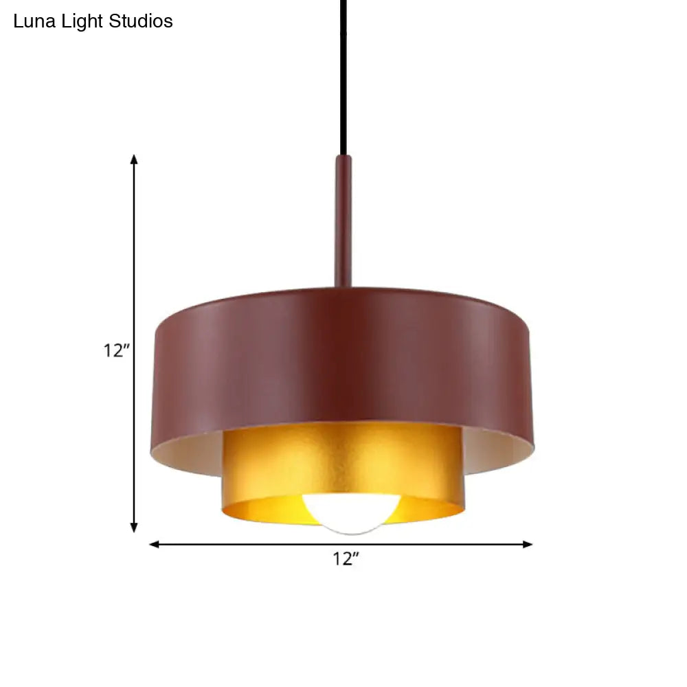 Modern Metal Drum Suspension Lamp With Acrylic Diffuser - Stylish Ceiling Pendant Light Black/Brown