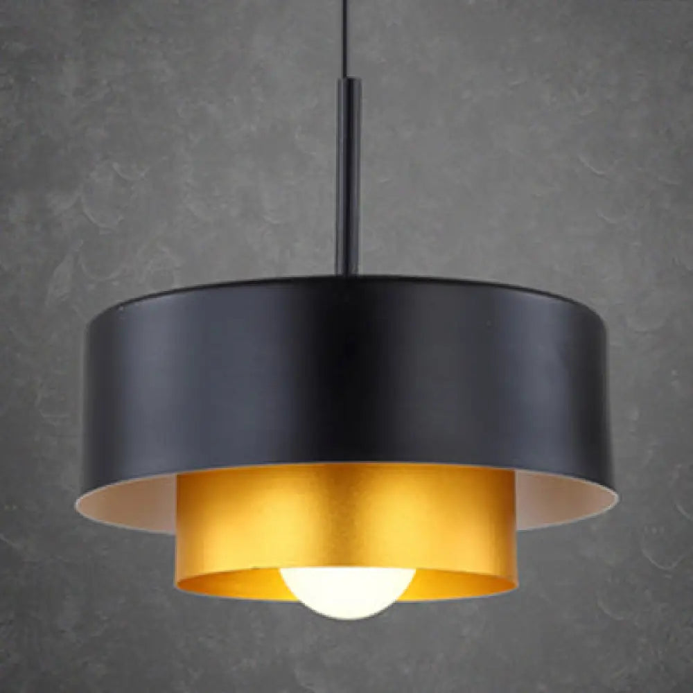 Modern Tiered Metal Drum Pendant Light With Acrylic Diffuser: Black/Brown For Dining Room Black