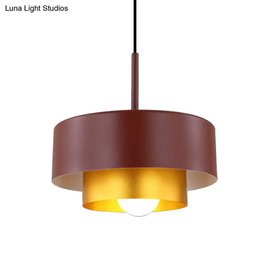 Modern Tiered Metal Drum Pendant Light With Acrylic Diffuser: Black/Brown For Dining Room