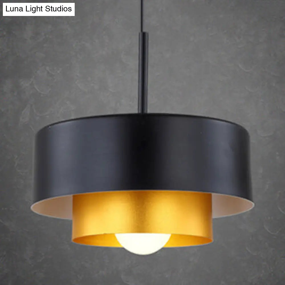 Modern Metal Drum Suspension Lamp With Acrylic Diffuser - Stylish Ceiling Pendant Light Black/Brown