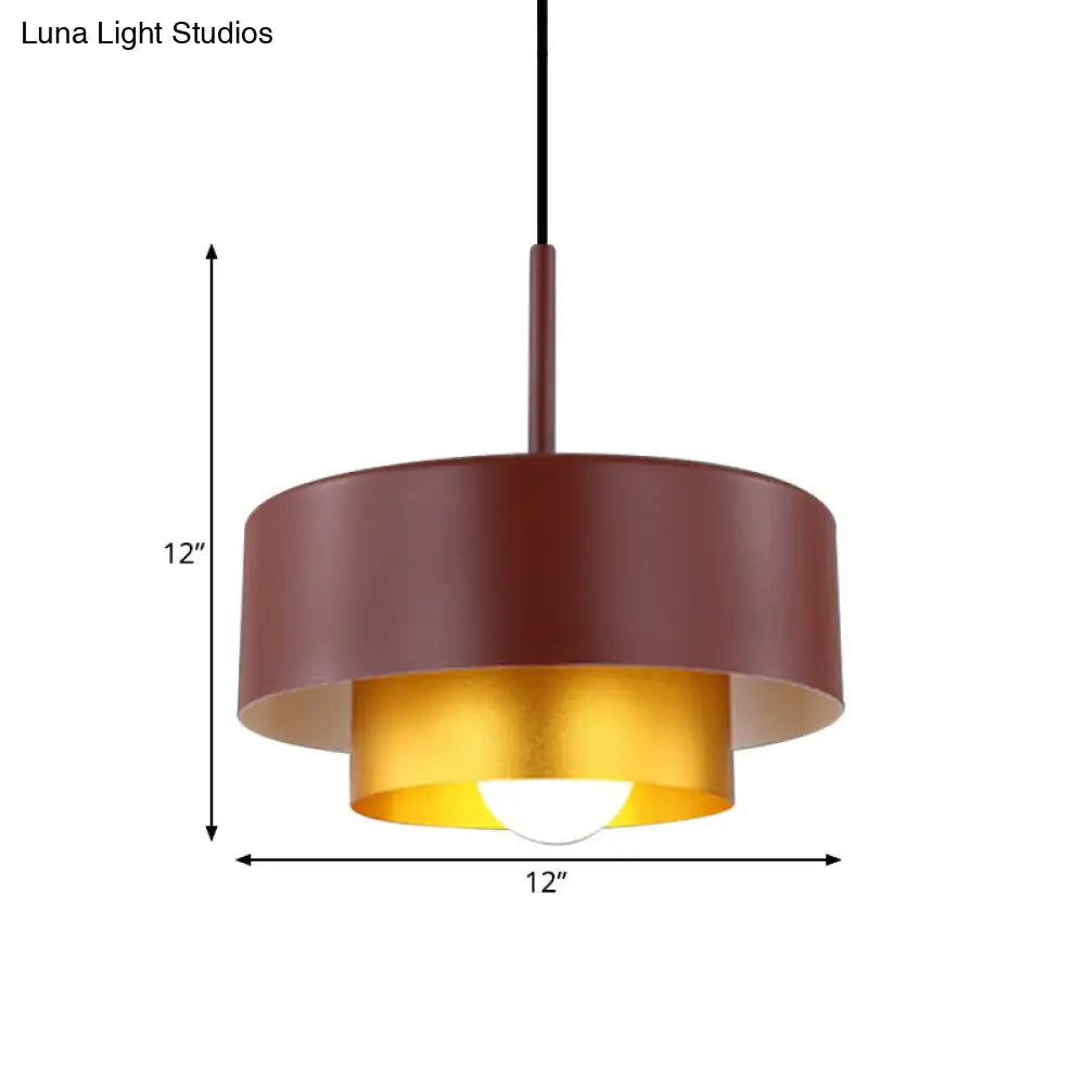 Modern Tiered Metal Drum Pendant Light With Acrylic Diffuser: Black/Brown For Dining Room