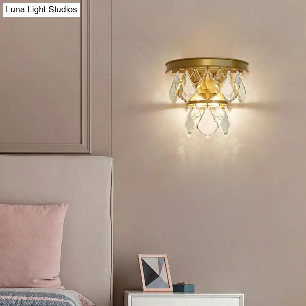 Modern Tiered Sconce Light With Cut-Crystal Accents - Sleek Bedside Wall Mount Fixture (2 Bulbs)