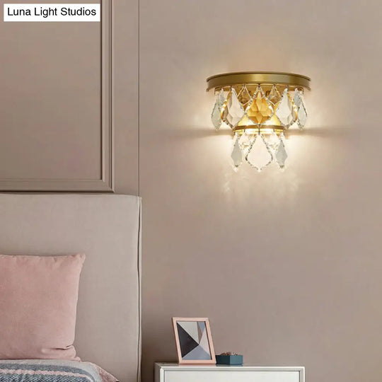 Modern Tiered Sconce Light With Cut-Crystal Accents - Sleek Bedside Wall Mount Fixture (2 Bulbs)