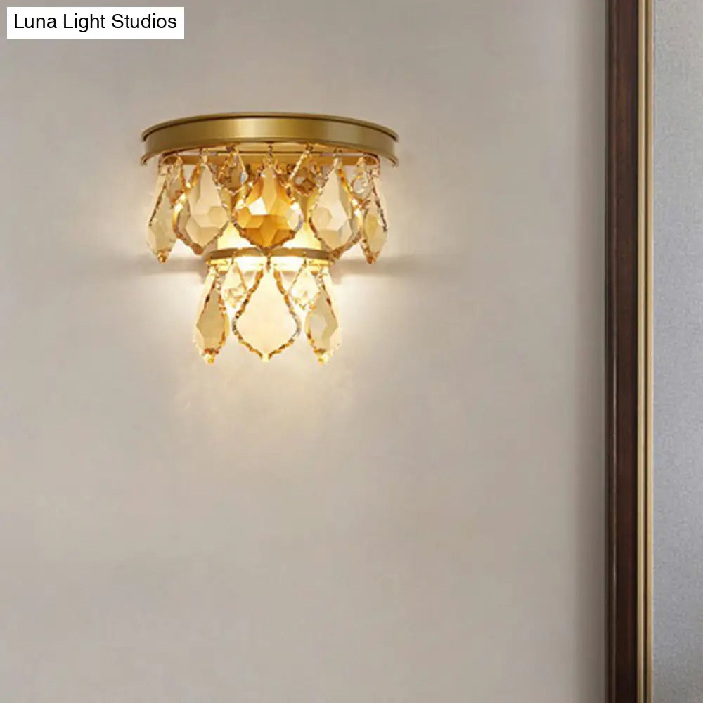 Modern Tiered Sconce Light With Cut-Crystal Accents - Sleek Bedside Wall Mount Fixture (2 Bulbs)