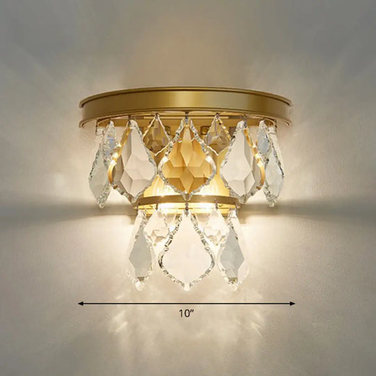 Modern Tiered Sconce Light With Cut-Crystal Accents - Sleek Bedside Wall Mount Fixture (2 Bulbs)