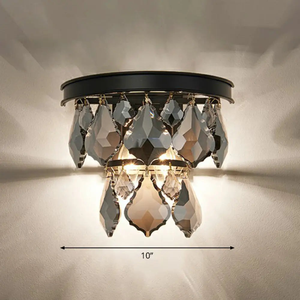 Modern Tiered Sconce Light With Cut-Crystal Accents - Sleek Bedside Wall Mount Fixture (2 Bulbs)