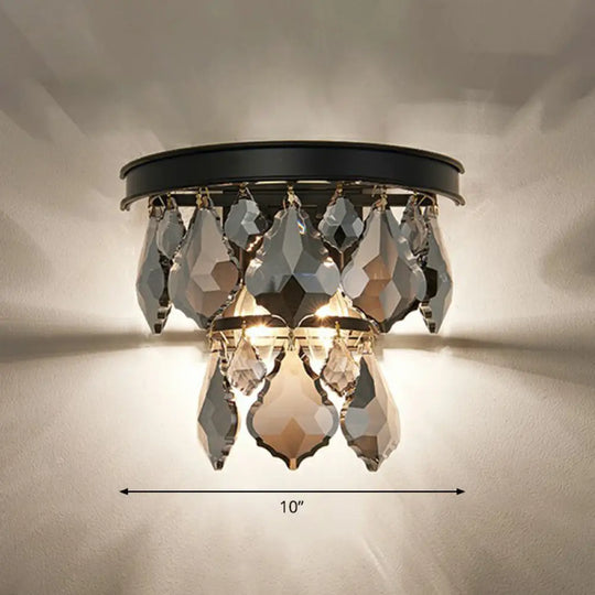 Modern Tiered Sconce Light With Cut-Crystal Accents - Sleek Bedside Wall Mount Fixture (2 Bulbs)