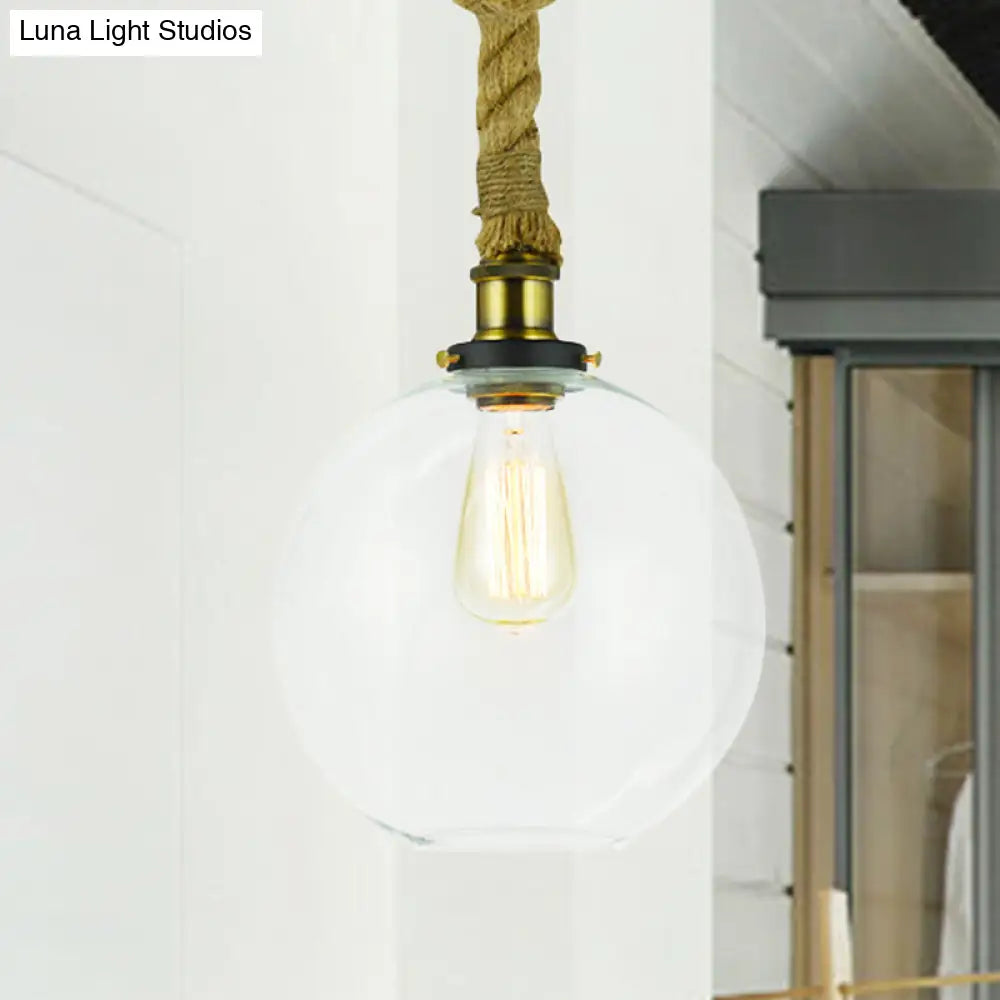 Global Pendant Lighting - Industrial Style Glass Ceiling Fixture For Kitchen With Rope Detailing 1