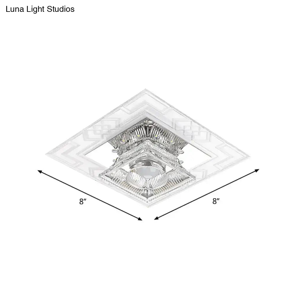 Modern Trapezoid Crystal Ceiling Lamp With Chrome Flush Mount - Clear Led Light For Corridor