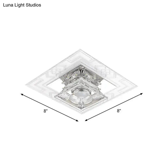 Modern Trapezoid Crystal Ceiling Lamp With Chrome Flush Mount - Clear Led Light For Corridor