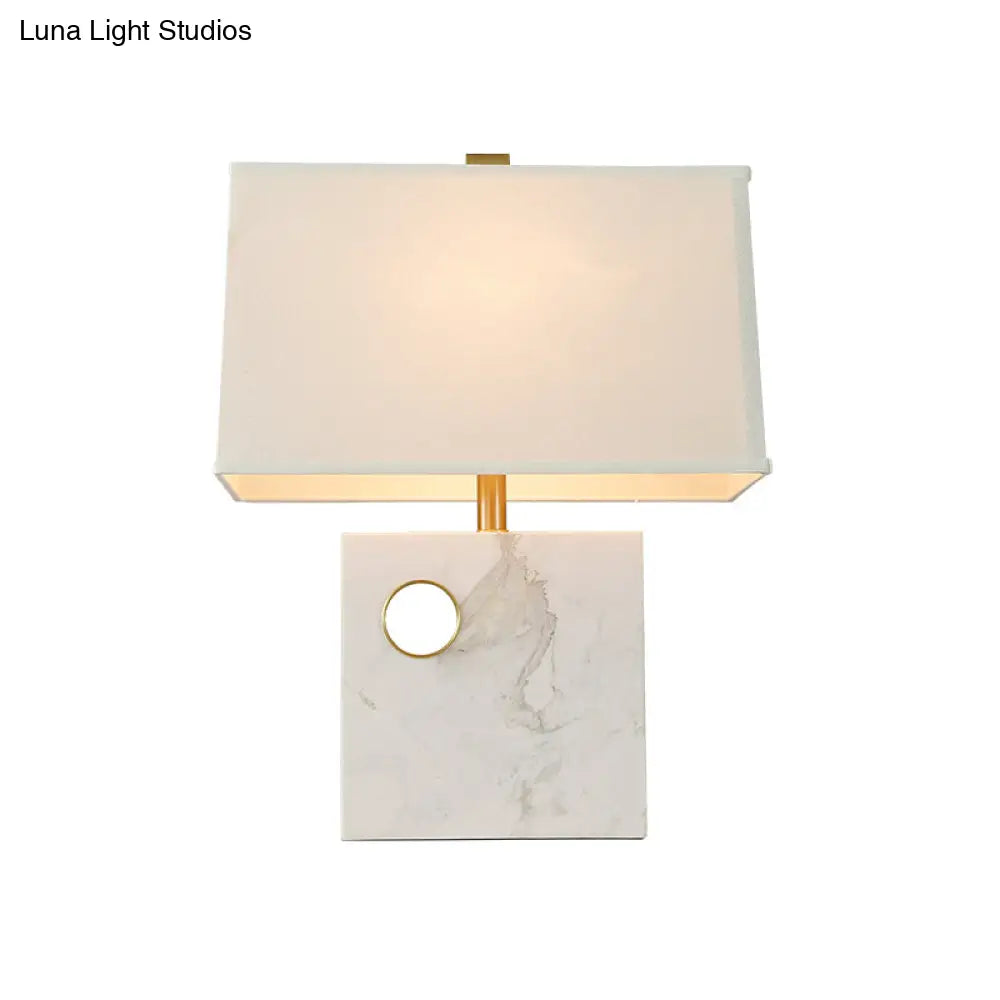 Modern Trapezoid Fabric Task Light Desk Lamp - White Small 1-Head With Square Marble Base