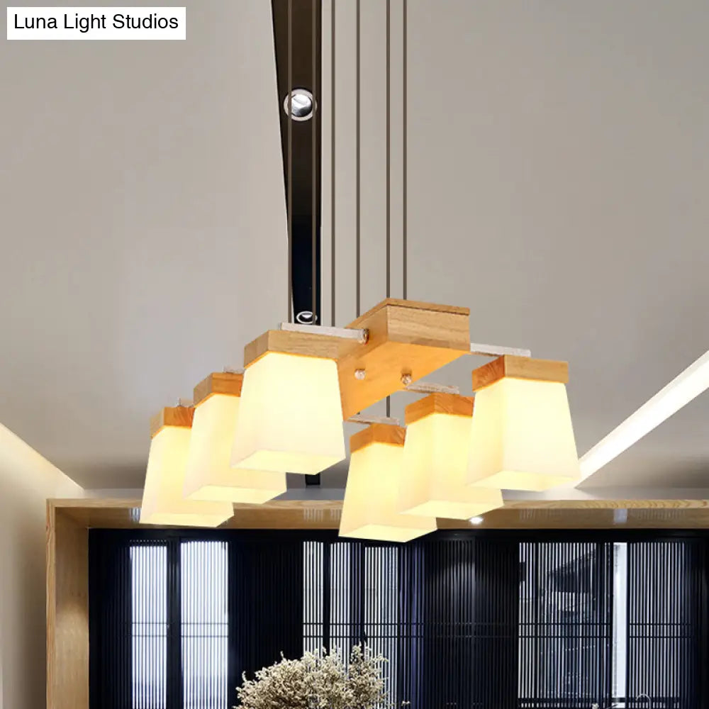 Modern Trapezoid Island Lighting With White Frosted Glass - 6-Head Dining Room Suspension Lamp And