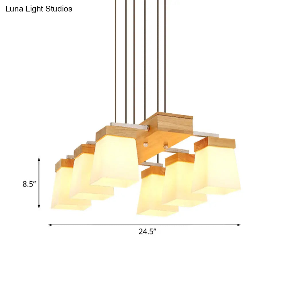 Modern Trapezoid Island Lighting With White Frosted Glass - 6-Head Dining Room Suspension Lamp And