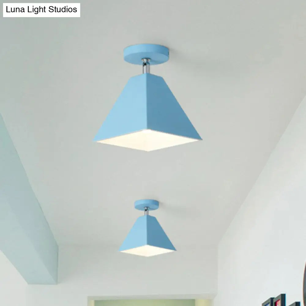 Modern Trapezoid Semi Flush Mount Ceiling Light - Single-Bulb Corridor Fixture Blue