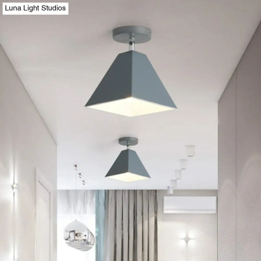 Modern Trapezoid Semi Flush Mount Ceiling Light - Single-Bulb Corridor Fixture Grey
