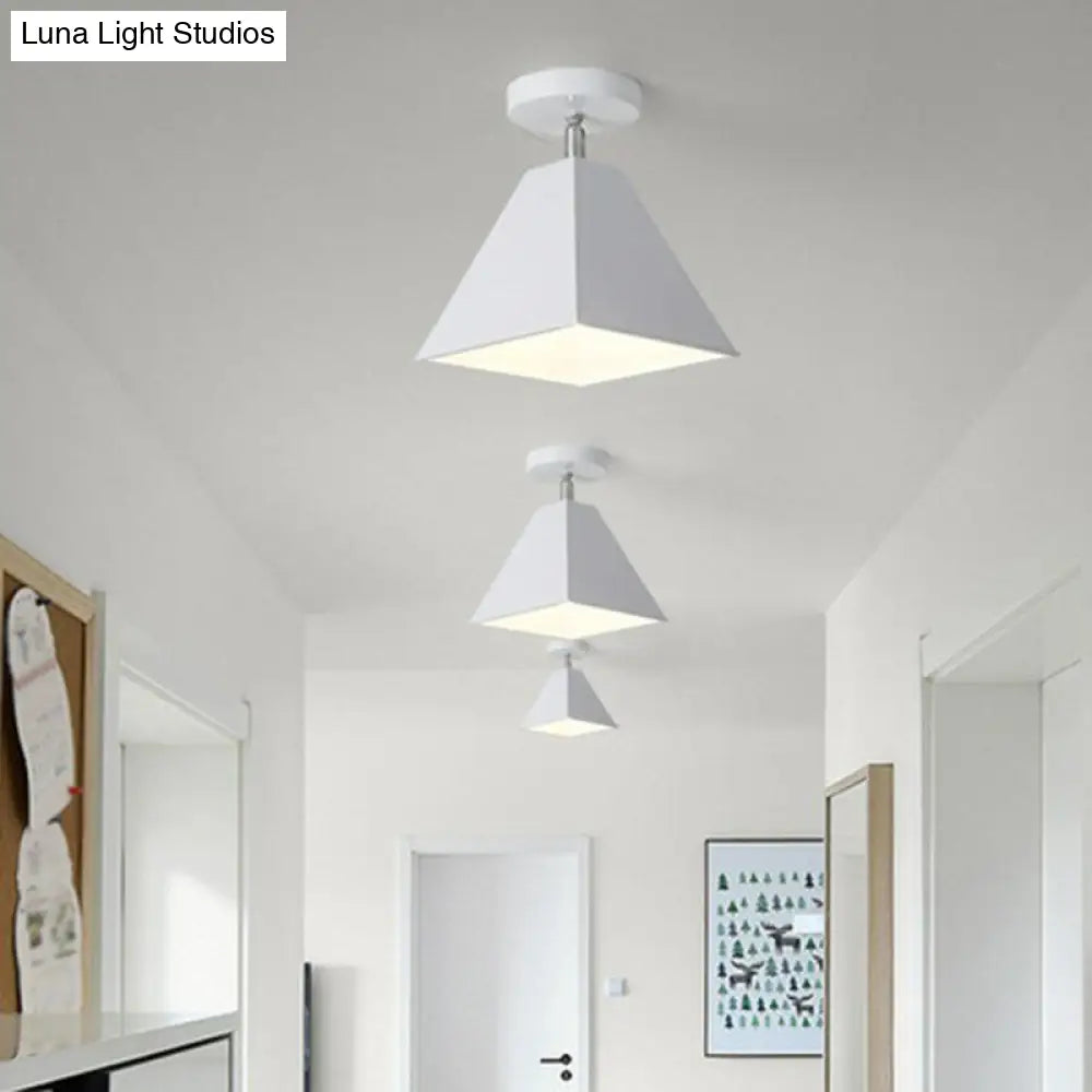Modern Trapezoid Semi Flush Mount Ceiling Light - Single-Bulb Corridor Fixture White