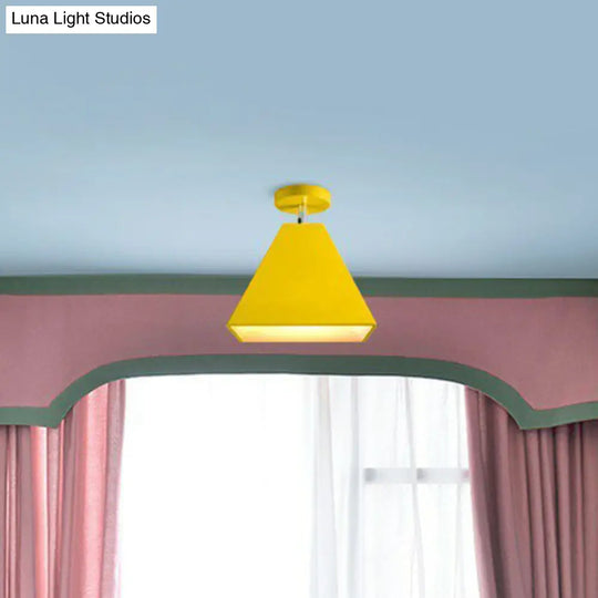 Modern Trapezoid Semi Flush Mount Ceiling Light - Single-Bulb Corridor Fixture Yellow