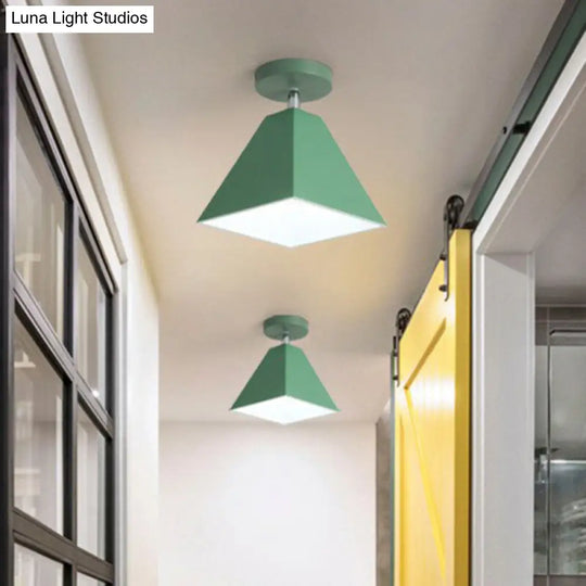 Modern Trapezoid Semi Flush Mount Ceiling Light - Single-Bulb Corridor Fixture Green