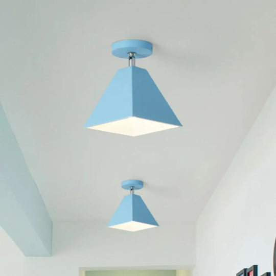 Modern Trapezoid Semi Flush Mount Ceiling Light - Single - Bulb Corridor Fixture Blue