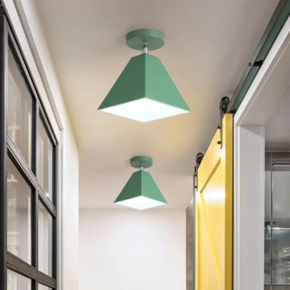 Modern Trapezoid Semi Flush Mount Ceiling Light - Single - Bulb Corridor Fixture Green
