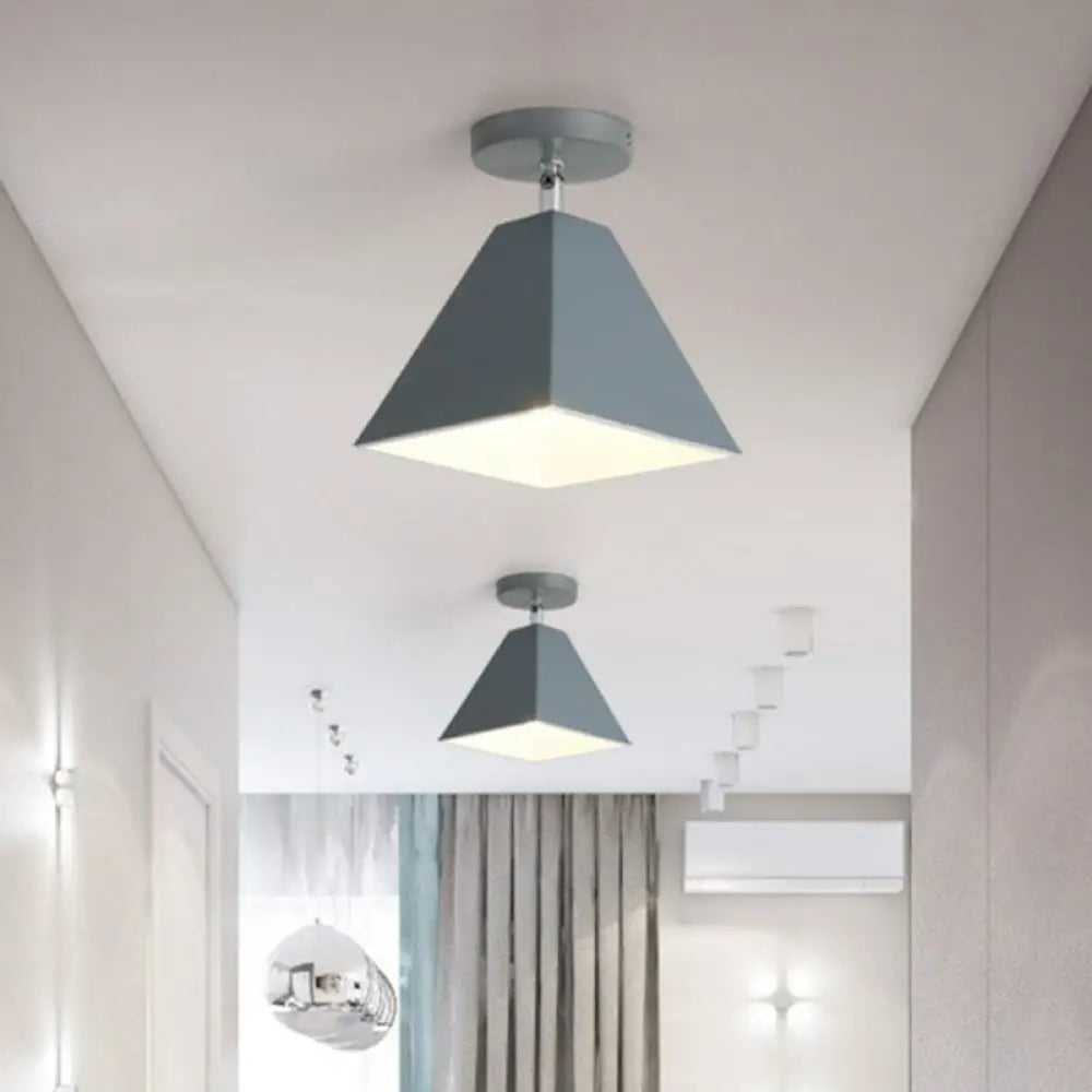 Modern Trapezoid Semi Flush Mount Ceiling Light - Single - Bulb Corridor Fixture Grey