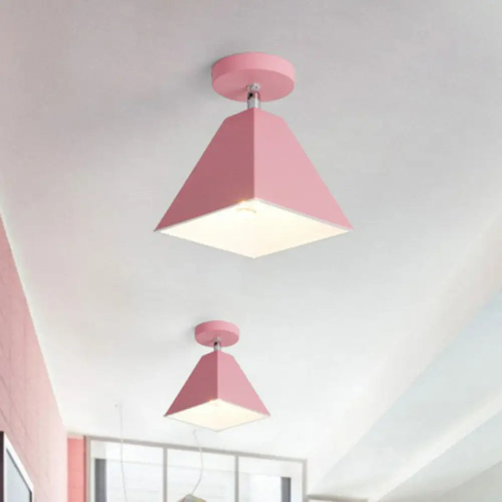 Modern Trapezoid Semi Flush Mount Ceiling Light - Single - Bulb Corridor Fixture Pink