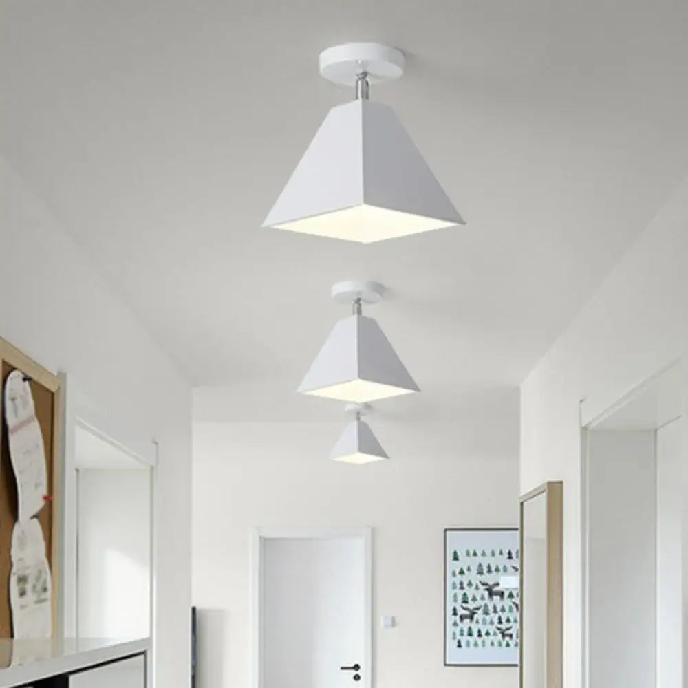 Modern Trapezoid Semi Flush Mount Ceiling Light - Single - Bulb Corridor Fixture White