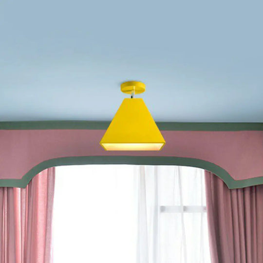 Modern Trapezoid Semi Flush Mount Ceiling Light - Single - Bulb Corridor Fixture Yellow