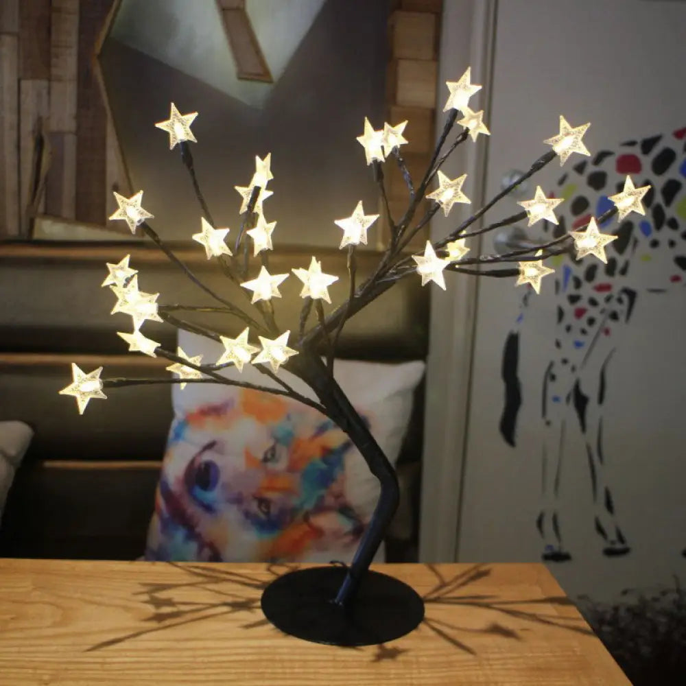 Modern Tree-Shape Led Nightstand Lamp For Girls Bedroom - Usb Table Lighting In Metal Black / B