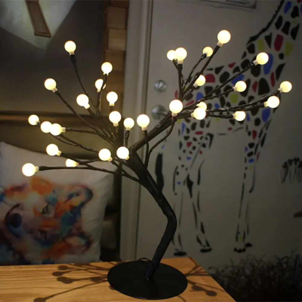 Modern Tree-Shape Led Nightstand Lamp For Girls Bedroom - Usb Table Lighting In Metal Black / C