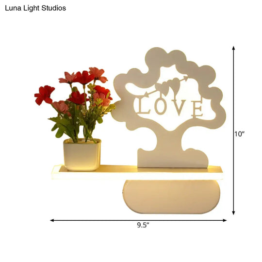 Modern Tree Wall Light With Acrylic Shelf - White Ideal For Kids Bedroom