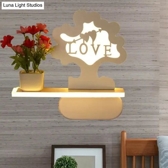 Modern Tree Wall Light With Acrylic Shelf - White Ideal For Kids Bedroom