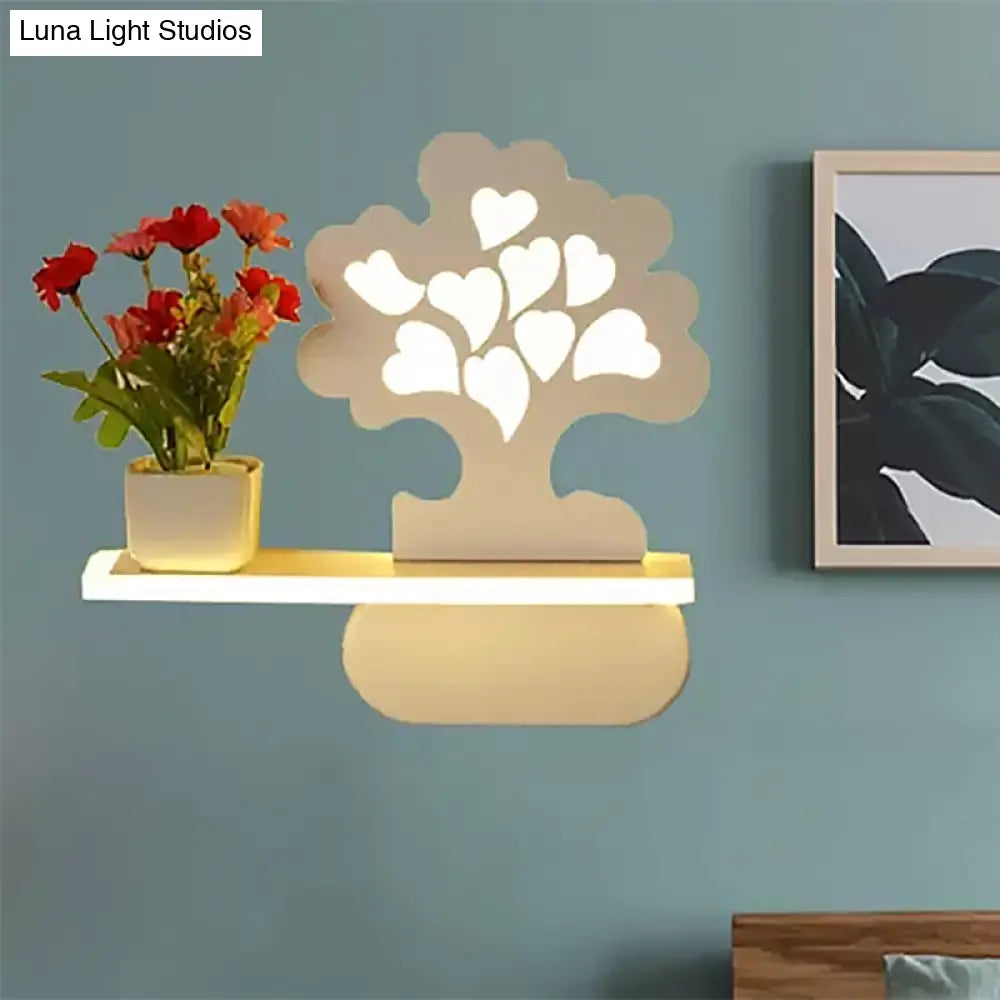 Modern Tree Wall Light With Acrylic Shelf - White Ideal For Kids Bedroom