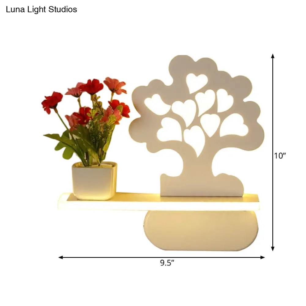 Modern Tree Wall Light With Acrylic Shelf - White Ideal For Kids Bedroom