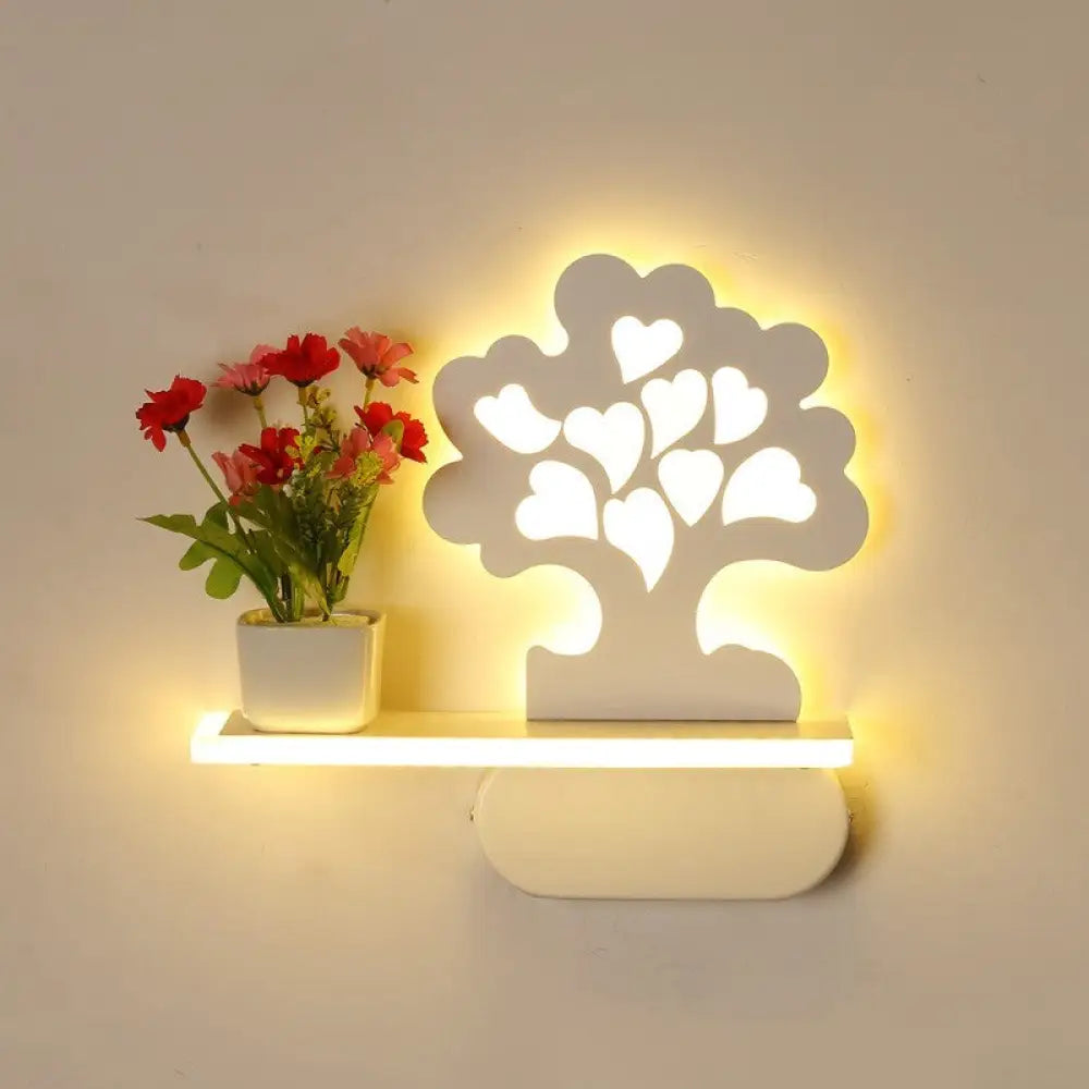 Modern Tree Wall Light With Acrylic Shelf - White Ideal For Kids Bedroom / Loving Heart