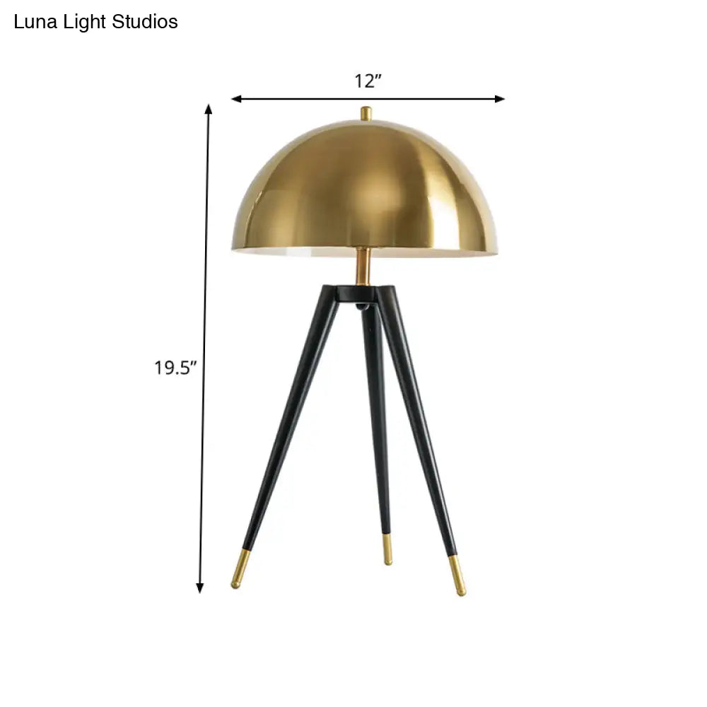 Modern Tri-Leg Nightstand Light Metallic Table Lamp With Gold Dome Shade