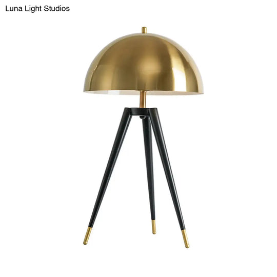 Modern Tri-Leg Nightstand Light Metallic Table Lamp With Gold Dome Shade