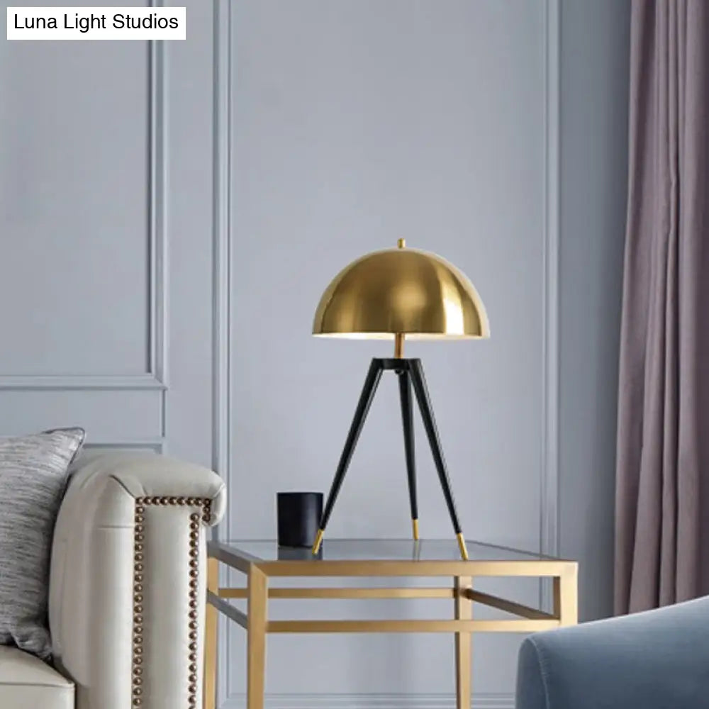 Modern Tri-Leg Nightstand Light Metallic Table Lamp With Gold Dome Shade