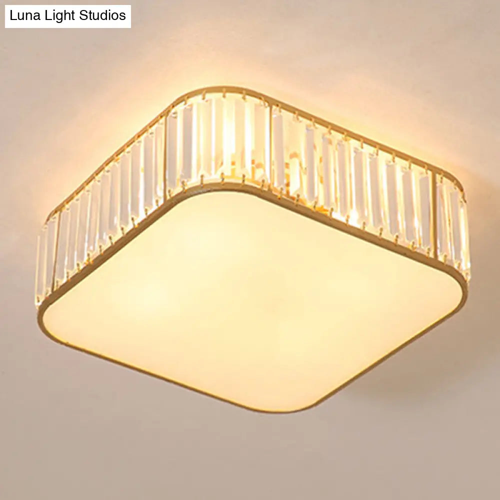 Modern Tri - Prism Crystal Square Flush Ceiling Light – Stylish Living Room Lighting Fixture