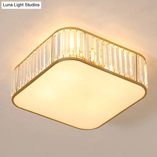 Modern Tri - Prism Crystal Square Flush Ceiling Light – Stylish Living Room Lighting Fixture