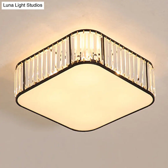 Modern Tri - Prism Crystal Square Flush Ceiling Light – Stylish Living Room Lighting Fixture