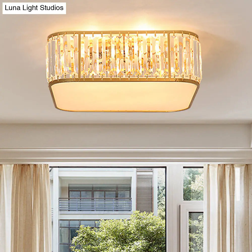 Modern Tri-Prism Crystal Square Flush Ceiling Light Stylish Living Room Lighting Fixture Gold / 15.5