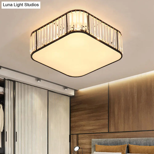 Modern Tri - Prism Crystal Square Flush Ceiling Light – Stylish Living Room Lighting Fixture