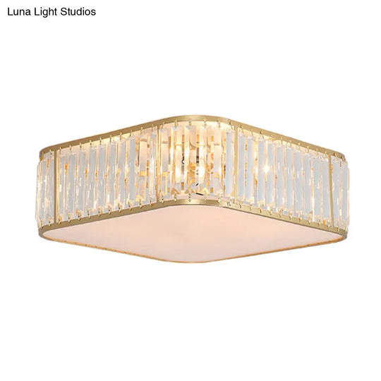 Modern Tri-Prism Crystal Square Flush Ceiling Light Stylish Living Room Lighting Fixture