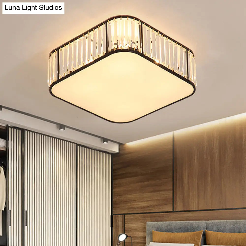 Modern Tri-Prism Crystal Square Flush Ceiling Light Stylish Living Room Lighting Fixture