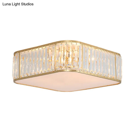 Modern Tri - Prism Crystal Square Flush Ceiling Light – Stylish Living Room Lighting Fixture